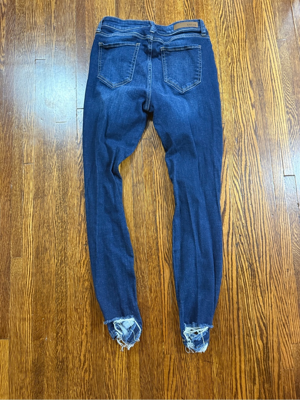 Cello Distressed Skinny Jeans Size 7 Ripped Blue Denim with Back Ankle Fray - Picture 3 of 8